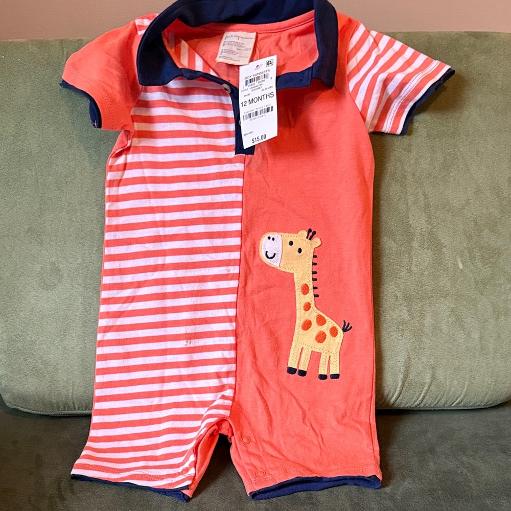 Striped Orange and Navy Giraffe Kids One Piece 12m